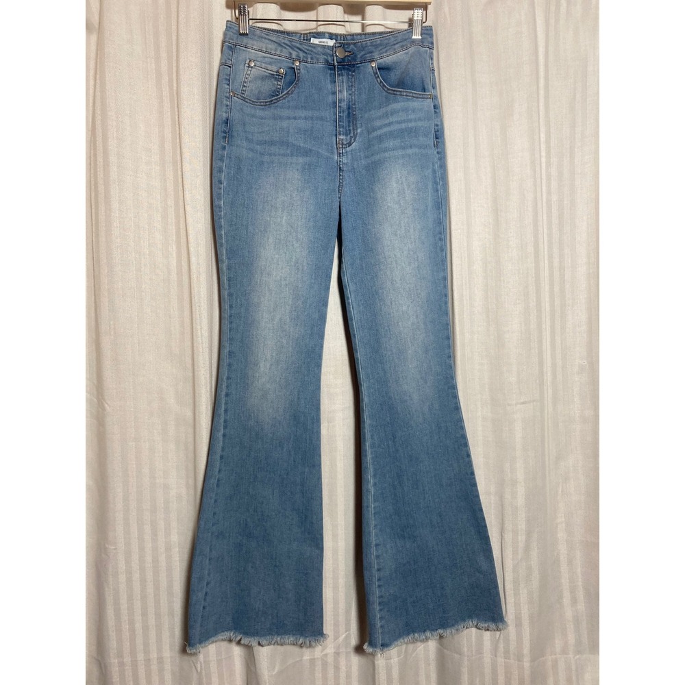 Forever 21 Womens High Rise Lace Up Back Flare Jeans Light Wash 28 Y2K Boho